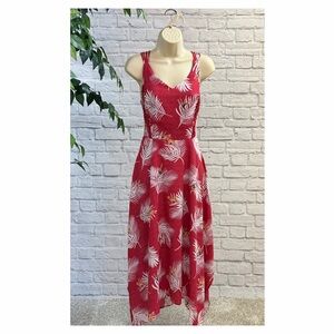 APT. 9 Palm Print Handkerchief Hem Midi Dress with V-Neck – S